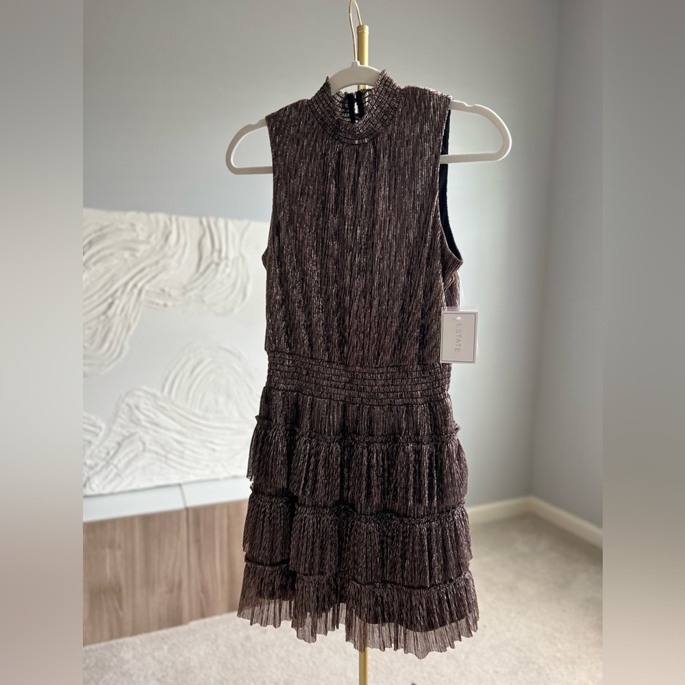 Sleeveless Smocked-Waist Mock-Neck Tiered Dress